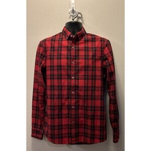 Michael Kors Dress Shirt Mens Medium Red‎ Black Plaid Lightweight Button Up